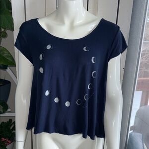 American Eagle Soft&Sexy Outfitters Navy Short-Sleeve Moon Phase Crop Top